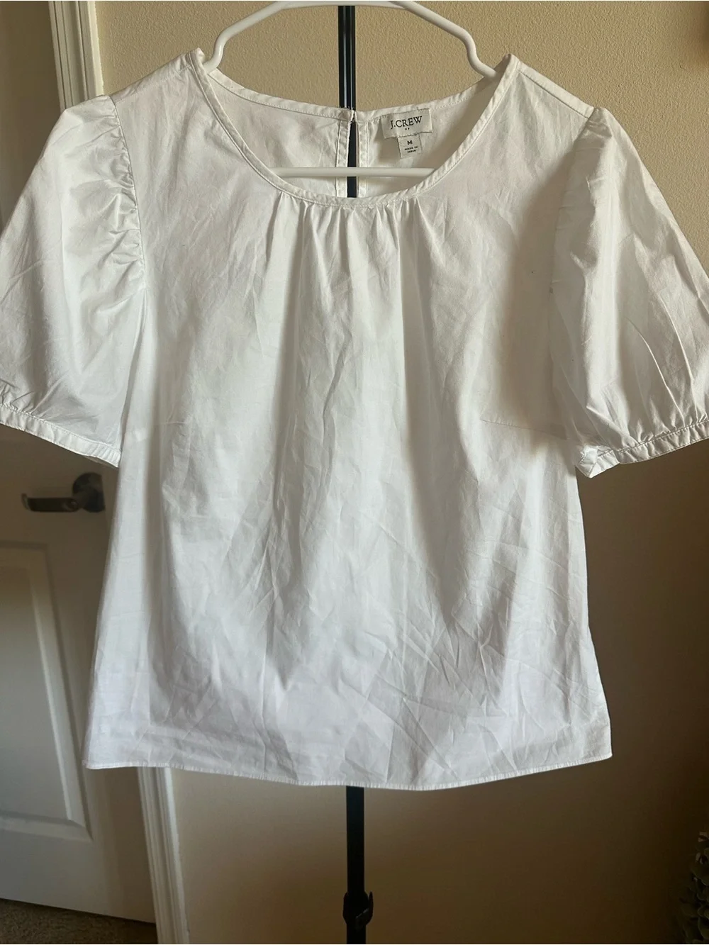J. Crew White Short Puff-Sleeve Cotton Poplin Blouse